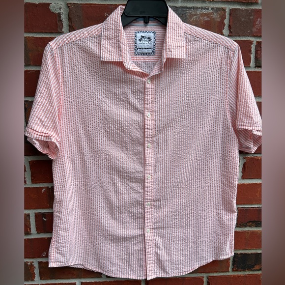 Denim & Flower Ricky Singh Seersucker Peach & White Striped Button Up Shirt L A7 - Picture 1 of 5